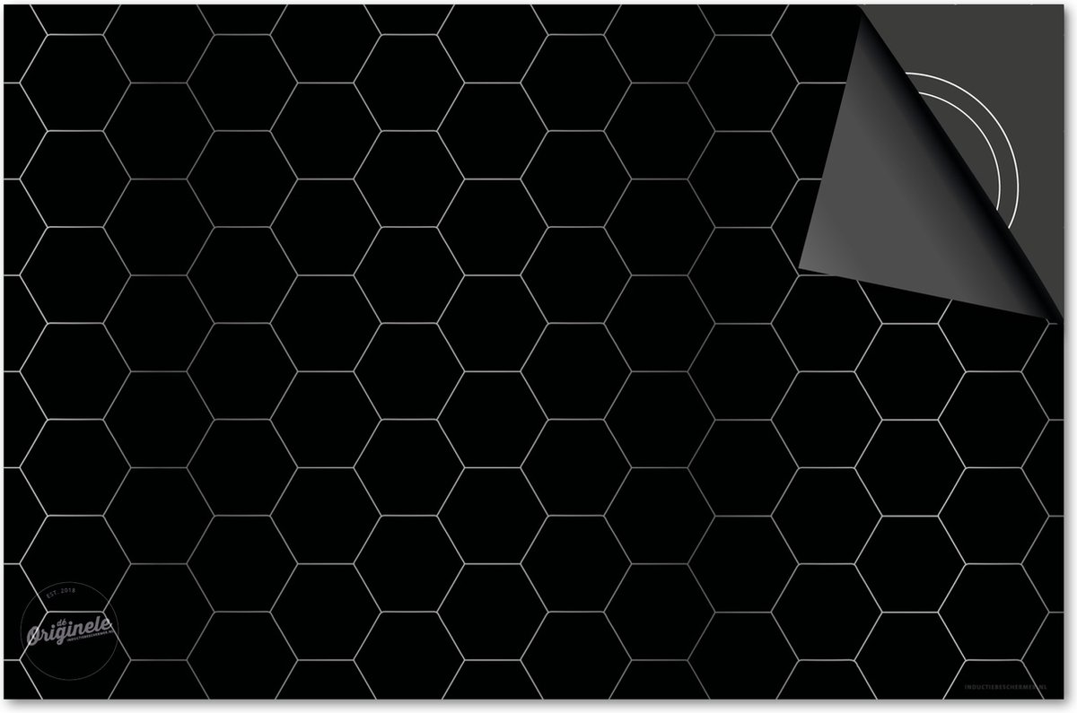 Inductie beschermer 59x52 - afdekplaat inductie mat - Dietrix Kookplaat beschermer - Exclusief - Hexagon - Hexagon zwart zilver