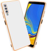 Cadorabo Hoesje geschikt voor Samsung Galaxy A7 2018 in Glossy Wit - Goud - Beschermhoes Case Cover van flexibel TPU-silicone en met camerabescherming