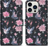 Cadorabo Hoesje geschikt voor Apple iPhone 14 PRO MAX - Design Kraan & Bloemen No. 9 - Beschermhoes Case Cover met magnetische sluiting, standaardfunctie en kaartvakje