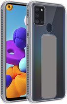 Cadorabo Hoesje geschikt voor Samsung Galaxy A21s in GRIJS - Beschermhoes gemaakt van flexibel TPU silicone Cover Case met houder en standfunctie
