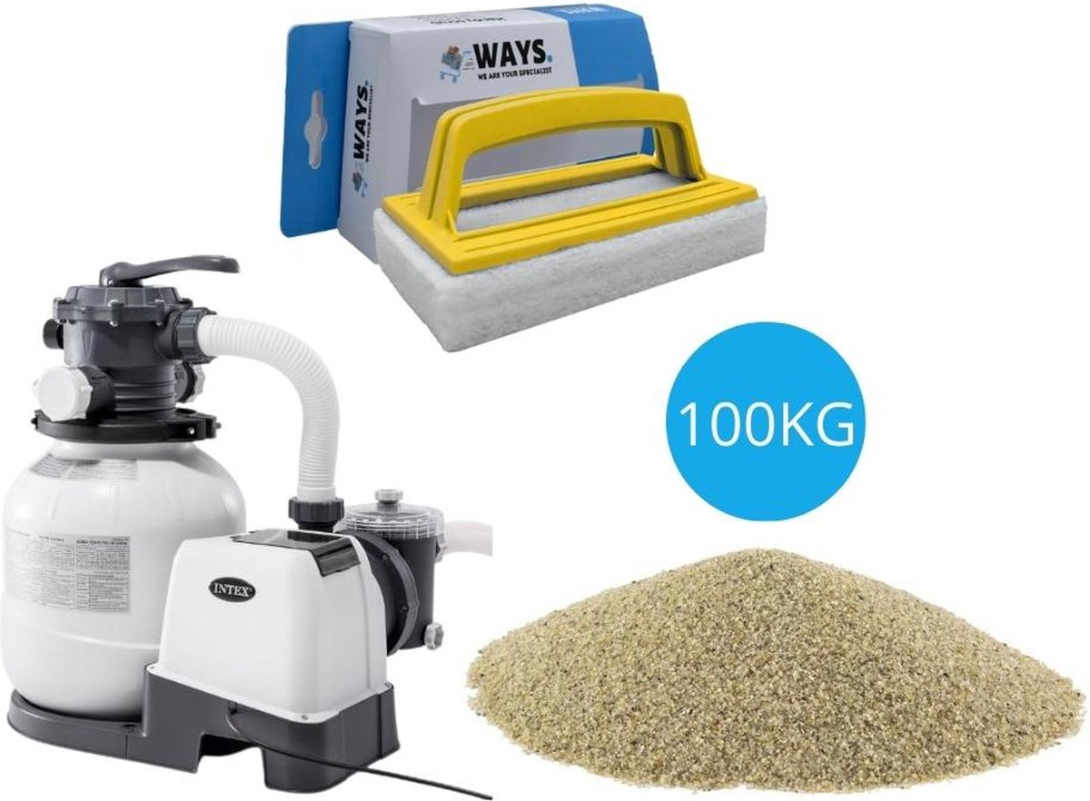 Bol.com Intex - Zandfilterpomp 7900 L/u & Filterzand 100 kg & WAYS Scrubborstel aanbieding