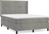 vidaXL - Boxspring - met - matras - fluweel - lichtgrijs - 140x200 - cm