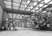 Papiers peints Modernes 3D Silver Spheres Architecture View | V4 - 254 cm x 184 cm | Polaire 130gr / m2