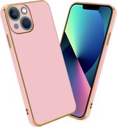 Cadorabo Hoesje geschikt voor Apple iPhone 14 PLUS in Glossy Roze - Goud - Beschermhoes Case Cover van flexibel TPU-silicone en met camerabescherming