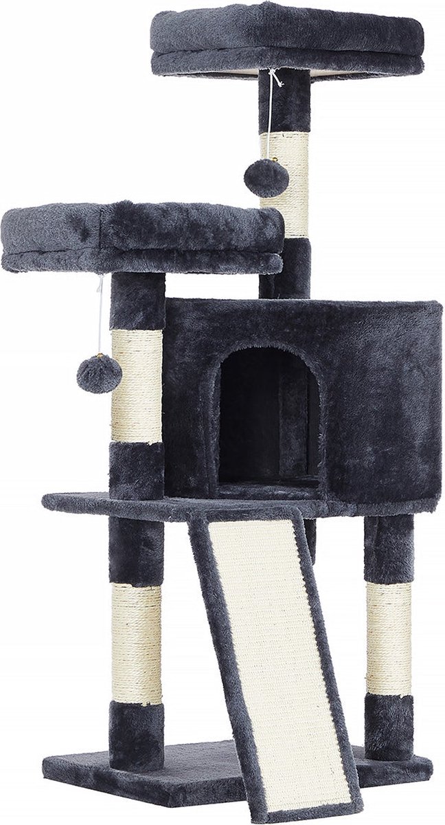 Krabpaal - Kattenhuis - 2 Platformen - 115 cm - Krapblad - Rookgrijs