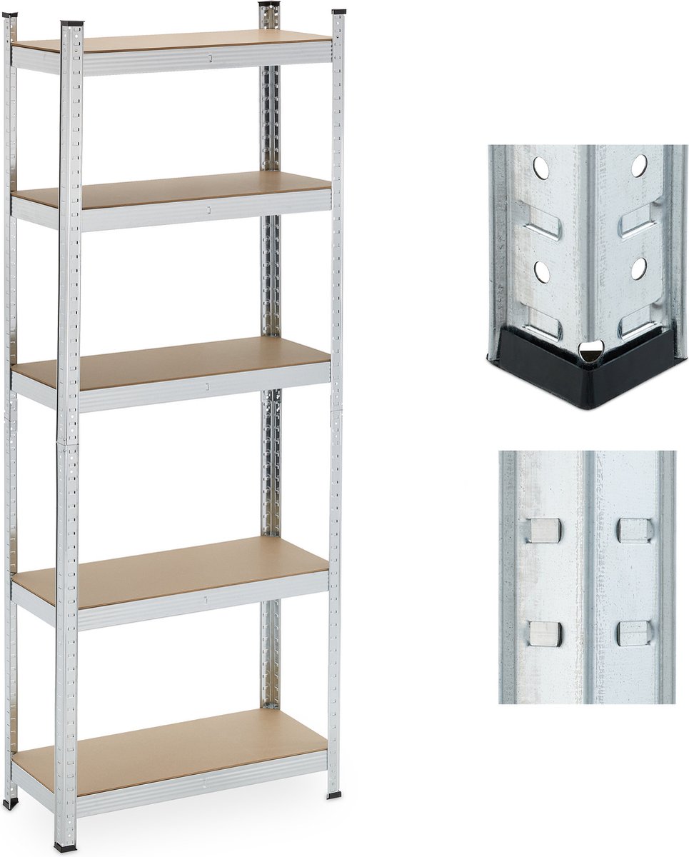 Relaxdays stellingkast - 5 etages - stellingrek - verzinkt staal - opbergstelling - 500 kg