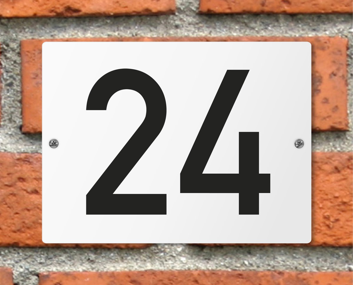 Huisnummerbord wit - Nummer 24 - standaard - 16 x 12 cm - schroeven - naambord - nummerbord - voordeur