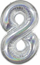 Folie Ballon Cijfer 8 Jaar Zilver Glitter Verjaardag Versiering Helium Ballonnen Feest Versiering Met Rietje - 86Cm