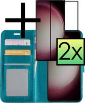 Hoes Geschikt voor Samsung S23 Ultra Hoesje Book Case Hoes Flip Cover Wallet Bookcase Met 2x Screenprotector - Turquoise