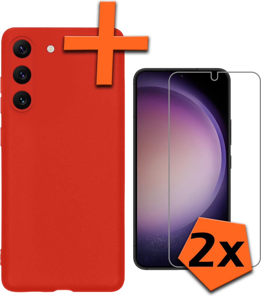 Hoes - Met 2x Screenprotector - Geschikt voor Samsung Galaxy S23 Plus - Sterk & Shockproof - Back Cover - Siliconen Case - Telefoon Hoes - Rood