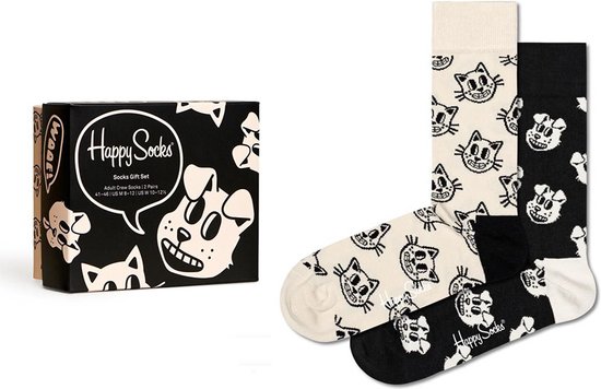 Happy Socks giftbox 2P sokken pets zwart & wit