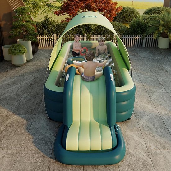 LotaHome - Opblaasbaar Zwembad - Zwembad met Glijbaan en Zonnescherm - Draadloze Pomp - Kinderzwembad LotaHome - Speelzwembad - Maximaal 8 Personen - Inclusief Diverse Accessoires - 300cm