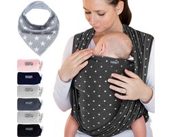 Product: MakimajaÂ® Baby Sling - Donkergrijs met Sterren - 100% Natuurlijk Katoen - Voor Pasgeborenen tot 15 Kg - Incl. Slabbetje, van het merk 