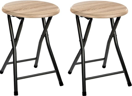 2x stuks bijzet krukje/stoel - Opvouwbaar - zwart/hout - 46 cm