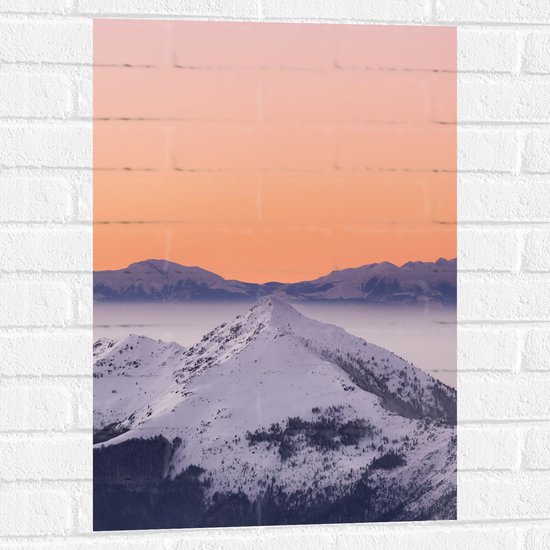 WallClassics - Muursticker - Piek van een Berg met Sneeuw - 50x75 cm Foto op Muursticker