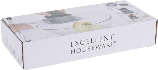 Verpakking met Excellent Houseware rasp en instructies voor het snijden van groenten.
