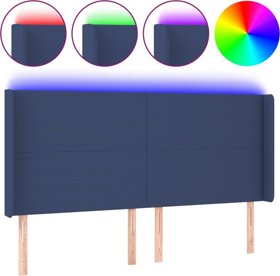 vidaXL - Hoofdbord - LED - 203x16x118/128 - cm - stof - blauw