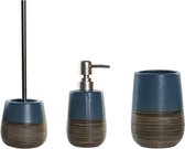 Items Toiletborstel in houder - zeeppompje/beker - polystone marine blauw/jute
