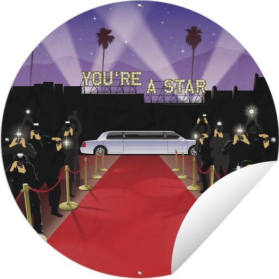 Tuincirkel Een illustratie van een limousine aan de loper in Hollywood - 60x60 cm - Ronde Tuinposter - Buiten
