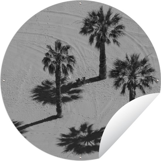 Tuincirkel Palmbomen op een strand in Tenerife - Zwart-Wit - 60x60 cm - Ronde Tuinposter - Buiten