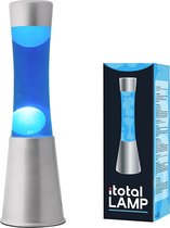 i-Total Lavalamp - Lava Lamp - Sfeerlamp - 30x9 cm - Glas/Aluminium - 25W - Blauw met witte Lava - Zilvergrijs - XL1795