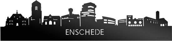 Skyline Enschede Zwart Glanzend - 120 cm - Woondecoratie - Wanddecoratie - Meer steden beschikbaar - Woonkamer idee - City Art - Steden kunst - Cadeau voor hem - Cadeau voor haar - Jubileum - Trouwerij - WoodWideCities