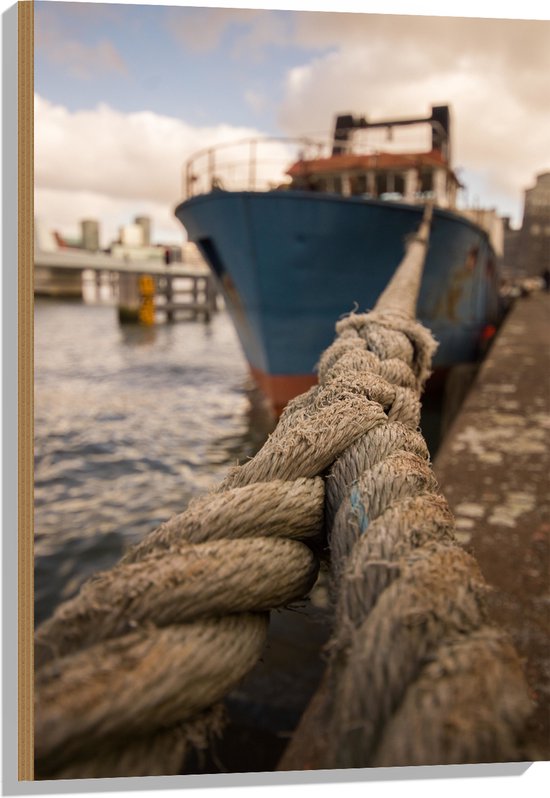 WallClassics - Bois - Grand Bouton de Cargo au Port - 60x90 cm - 9 mm d'épaisseur - Photo sur Bois (Avec Système d'accrochage)