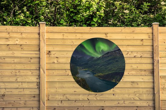Garden Circle Northern Lights - Berg - Bateau - Norvège - 120x120 cm - Affiche de Jardin Ronde - Extérieur - XXL.