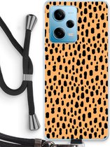 Case Company® - Hoesje met koord geschikt voor Xiaomi Redmi Note 12 Pro 5G hoesje met Koord - Panter - Telefoonhoesje met Zwart Koord - Bescherming aan alle Kanten en Over de Schermrand
