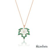 OZ Jewels Collier en Argent Couleur Or Rose avec Motif Feuille de Chêne et Magnolia Orné de Pierres d'Émeraude Synthétiques