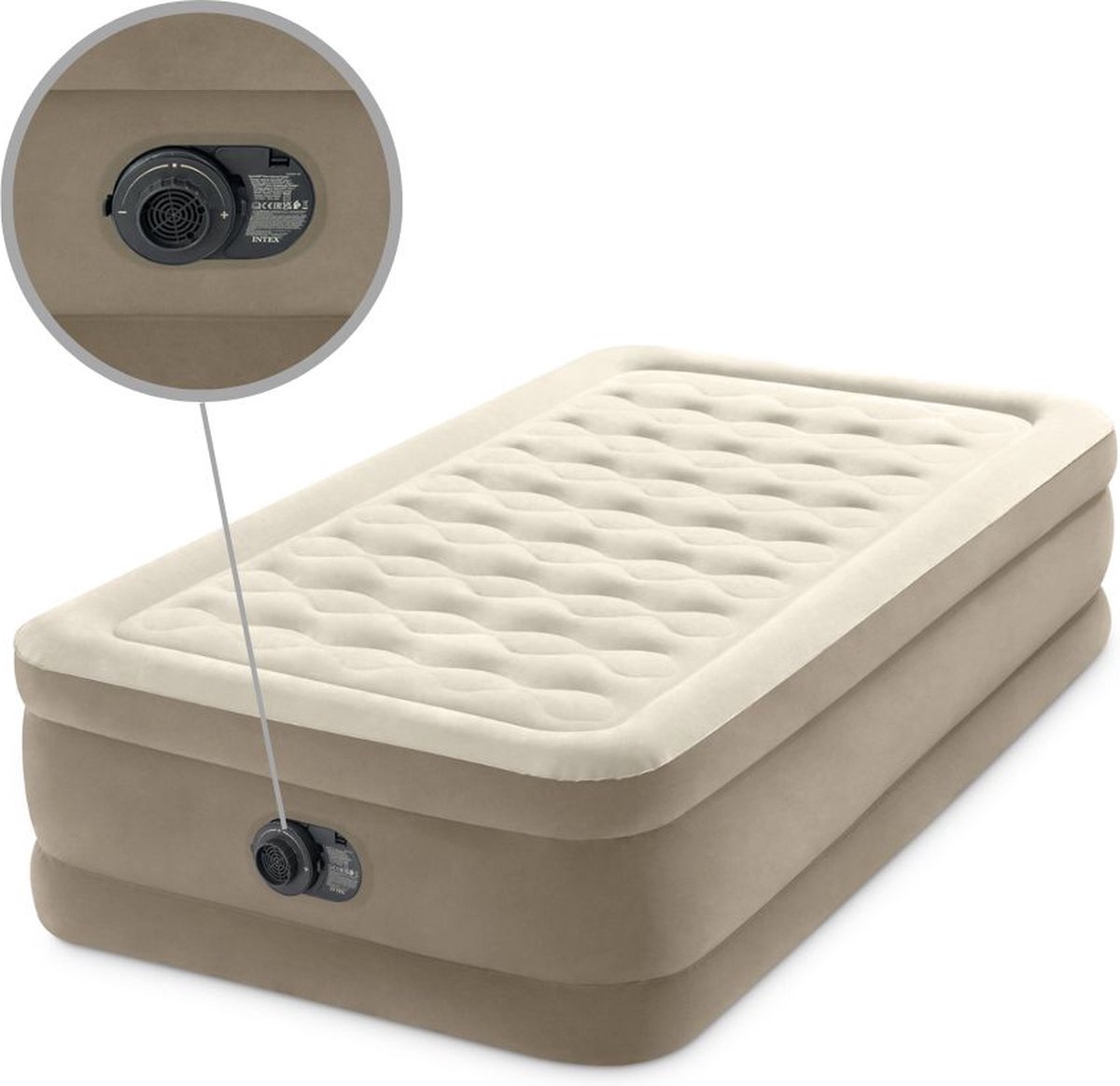 Intex Luchtbedset- 1-Persoons - 99 x 191 x 46 cm - Beige - Met Ingebouwde pomp + Hoeslaken Zwart + Reparatieset