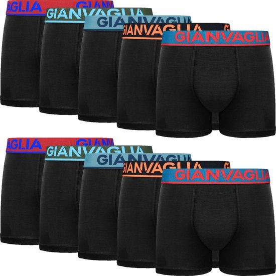 Boxershort Heren | 10 Pack | Katoen | Maat XL | Zwart met Gekleurde Band | Ondergoed Heren | Onderbroeken Heren