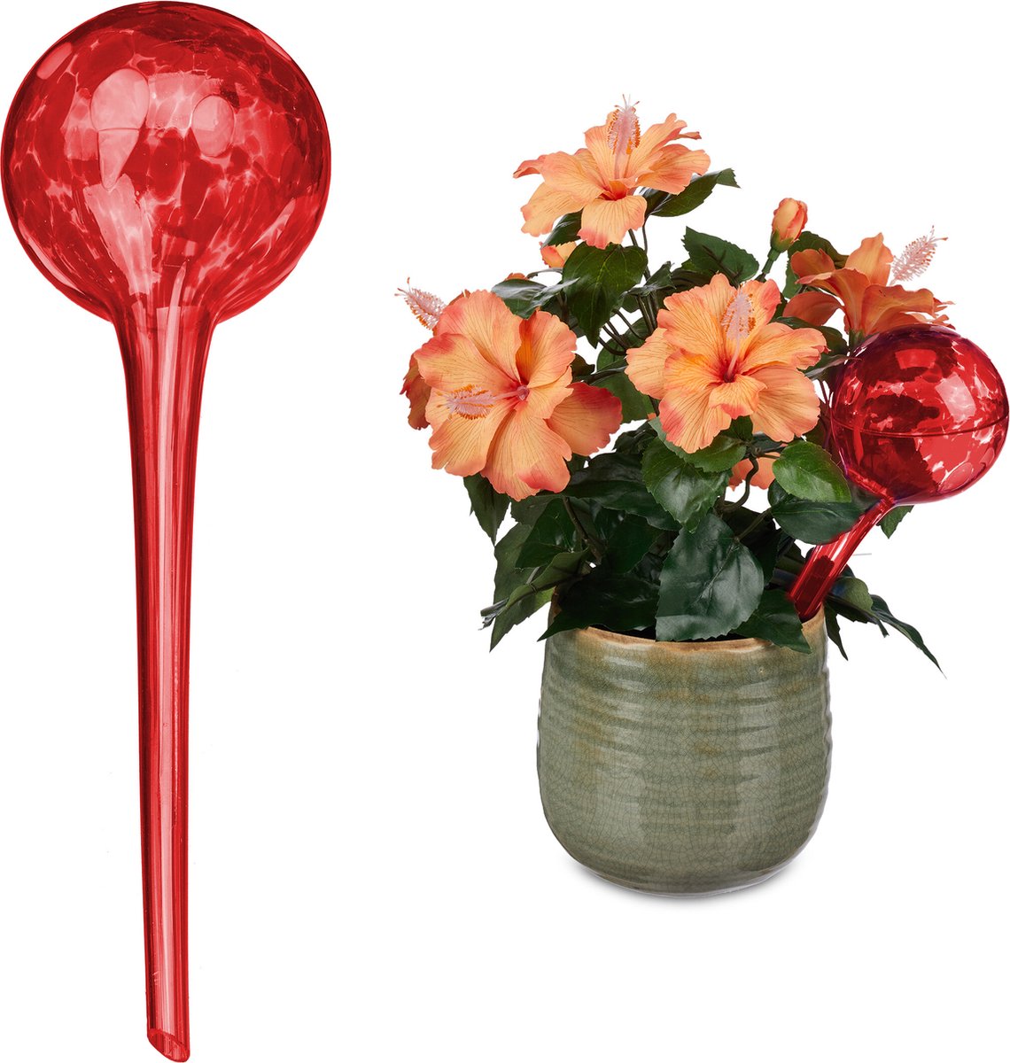Waterdruppelaar - set van 2 - glas - Ø 9 cm - kamerplanten - rood