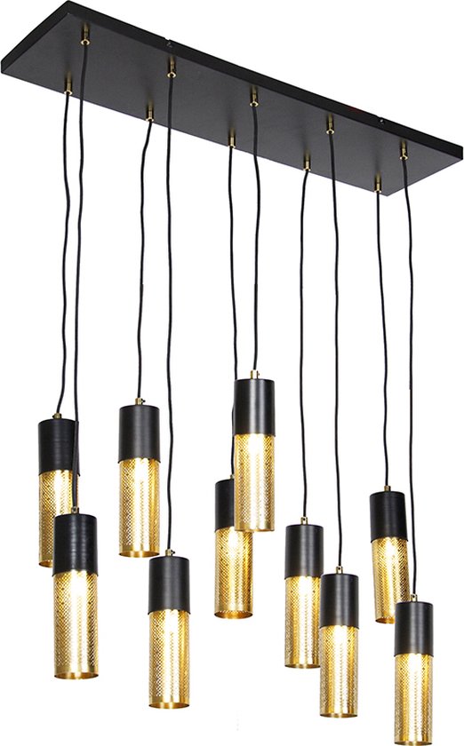 QAZQA raspi - Lampe de table à manger industrielle à suspendre au-dessus de la table à manger | en salle à manger - 10 lumières - L 100 cm - Or/ laiton - Industriel - Salon | Chambre à coucher | Cuisine