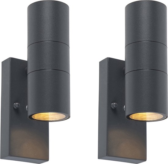 QAZQA duo - Moderne Buitenlamp Up Down voor buiten - 2 stuks - D 11 cm - Donkergrijs - Buitenverlichting