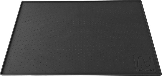 Happilax® Siliconen Kom Mat voor Voedsel en Water, 60x40 Zwart - Antislip Voedselmat voor Honden en Katten