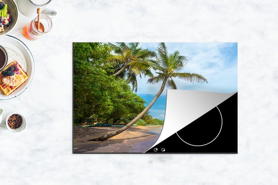 KitchenYeah® Inductie beschermer 77x51 cm - Strand - Zand - Palmboom - Kookplaataccessoires - Afdekplaat voor kookplaat - Inductiebeschermer - Inductiemat - Inductieplaat mat