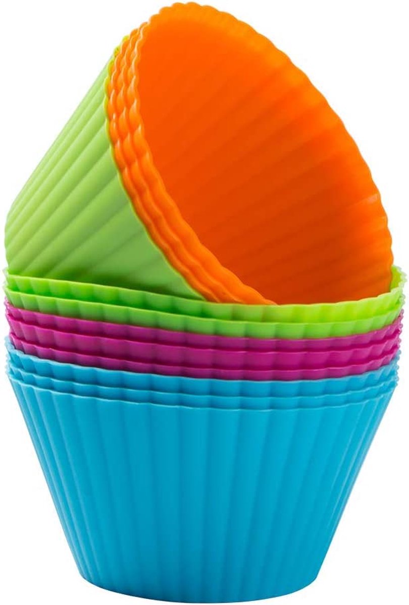 Webake muffinvormen siliconen cupcake vormen 9cm Taartvorm bakvormen voor cupcakes, flexibele siliconen vormen, herbruikbaar, bont, 12 stuks