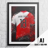 Utrecht Poster Voetbal Shirt A1+ Formaat 61 x 91.5 cm (gepersonaliseerd met eigen naam en nummer)