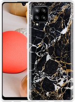 Hoesje Geschikt voor Samsung Galaxy A42 Zwart Goud Marmer