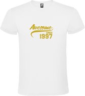 Wit T-Shirt met “Awesome sinds 1997 “ Afbeelding Goud Size XXXL