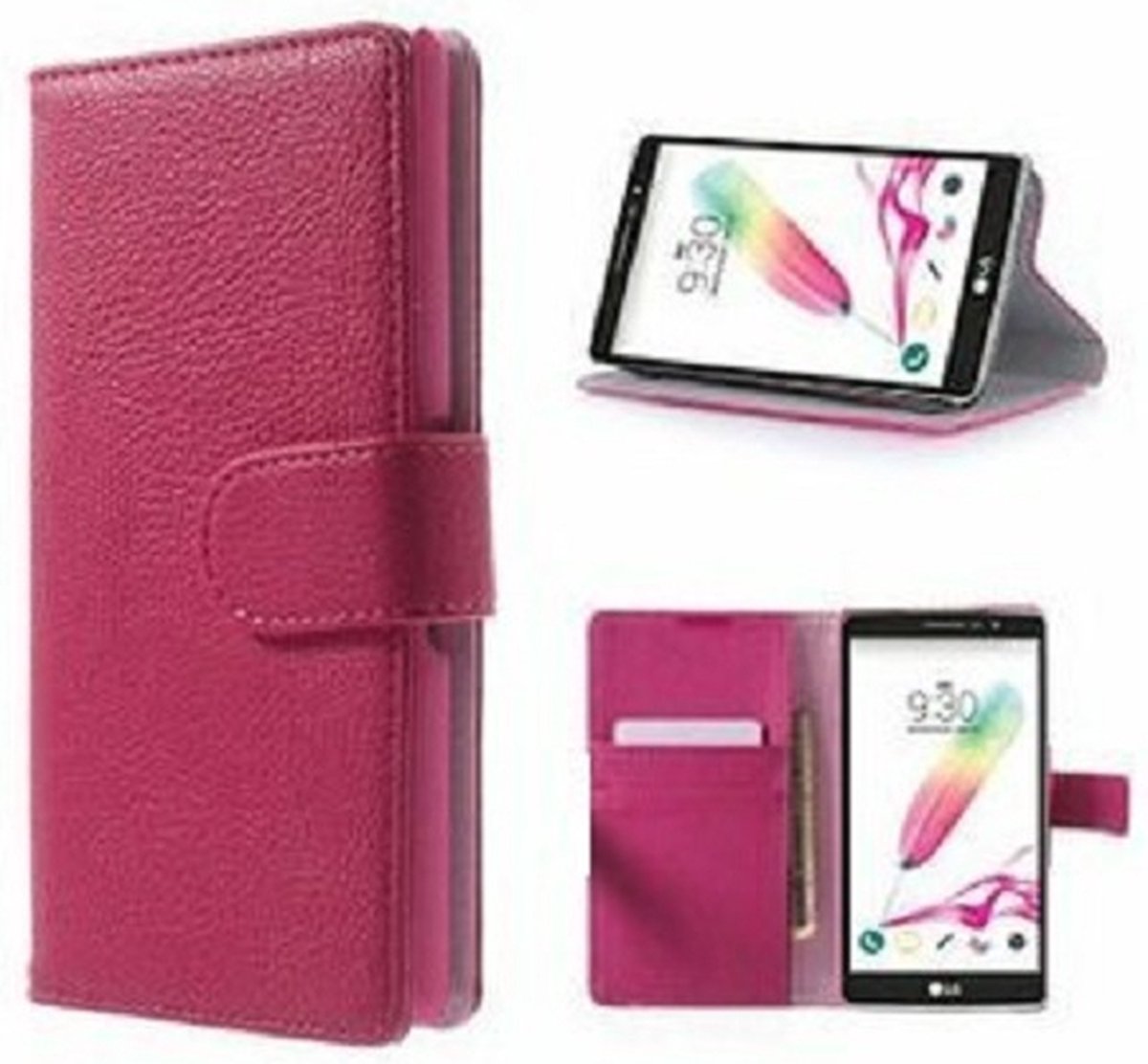LG G4 Stylus Hoesje Met Pasjeshouder Bookcase Roze