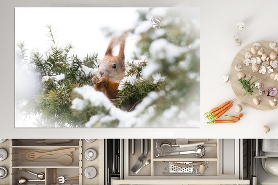 KitchenYeah® Inductie beschermer 81.2x52 cm - Eekhoorn - Den - Sneeuw - Kookplaataccessoires - Afdekplaat voor kookplaat - Inductiebeschermer - Inductiemat - Inductieplaat mat