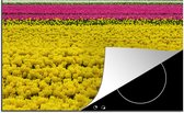 KitchenYeah® Inductie beschermer 81.2x52 cm - Veld vol gele tulpen - Kookplaataccessoires - Afdekplaat voor kookplaat - Inductiebeschermer - Inductiemat - Inductieplaat mat