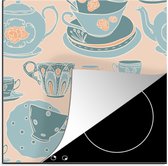KitchenYeah® Inductie beschermer 78x78 cm - Patronen - Vintage - Kopje - Thee - Kookplaataccessoires - Afdekplaat voor kookplaat - Inductiebeschermer - Inductiemat - Inductieplaat mat