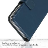 Selencia Hoesje Geschikt voor Samsung Galaxy S23 Ultra Hoesje Met Pasjeshouder - Selencia Echt Lederen Bookcase - Blauw