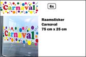 6x Raamsticker Carnaval 75cm x 25 cm - PXP Partyxplosion - Carnaval themafeest festival sticker raam party feest