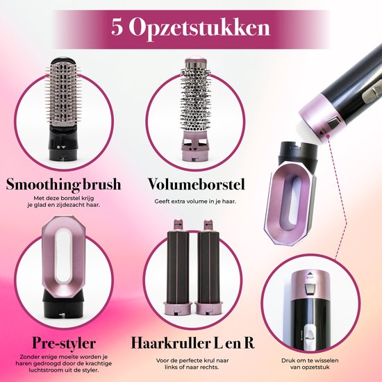 ProfiCare HAS 3132 Heteluchtborstel 4 In1 Hairstyler Voor Krullen Volume Stijlen En Drogen Wit Rose 3 Standen 1661615800