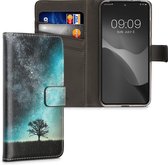 kwmobile telefoonhoesje geschikt voor Motorola Edge 30 Neo - Backcover voor smartphone - Hoesje met pasjeshouder in blauw / grijs / zwart - Sterrenstelsel en Boom design
