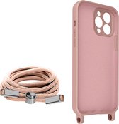 Geschikt voor Apple iPhone 13 Pro Max Koord Hoesje Semi-rigide Nekkoord 80cm roze